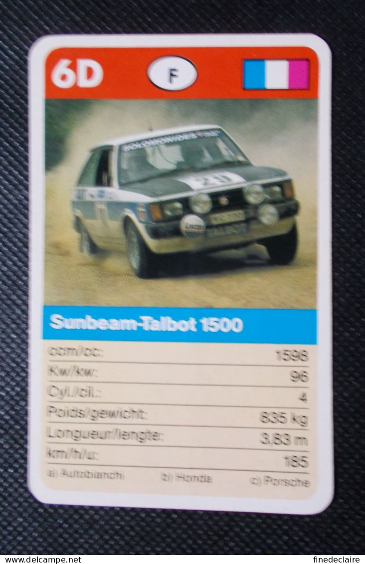 Trading Cards - ( 6 X 9,2 Cm ) Voiture De Rallye / Ralye's Car - Sunbeam Talbot 1500 - France - N°6D - Motoren