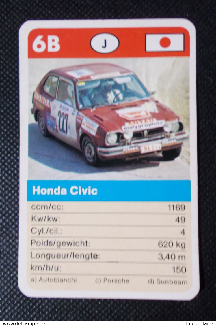 Trading Cards - ( 6 X 9,2 Cm ) Voiture De Rallye / Ralye's Car - Honda Civic - Japon - N°6B - Moteurs