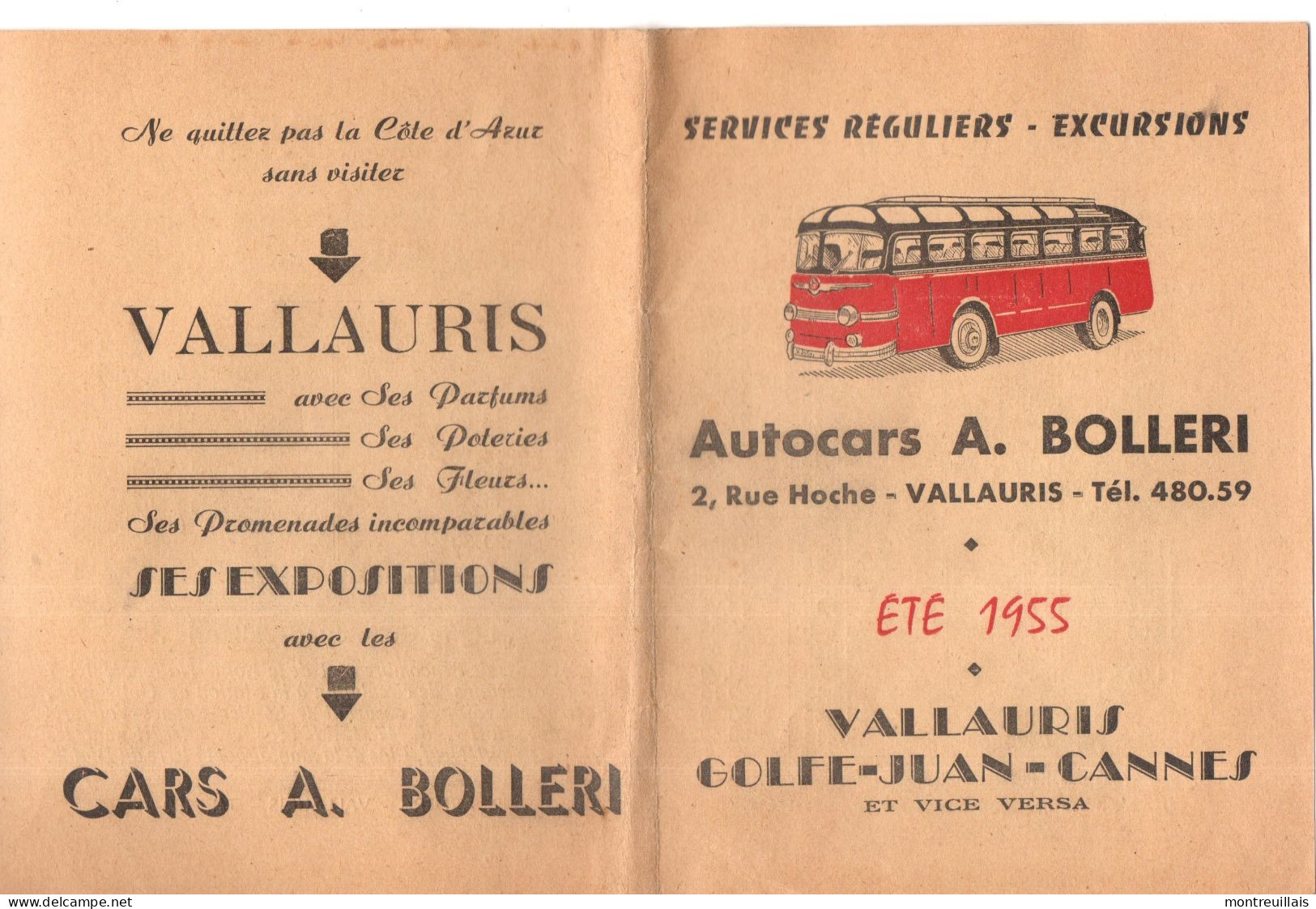 Autocars BOLLERI à VALLAURIS, Services Réguliers, Excursions, Golfe JUAN CANNES, Horaires, Cars, Transport - Programmes