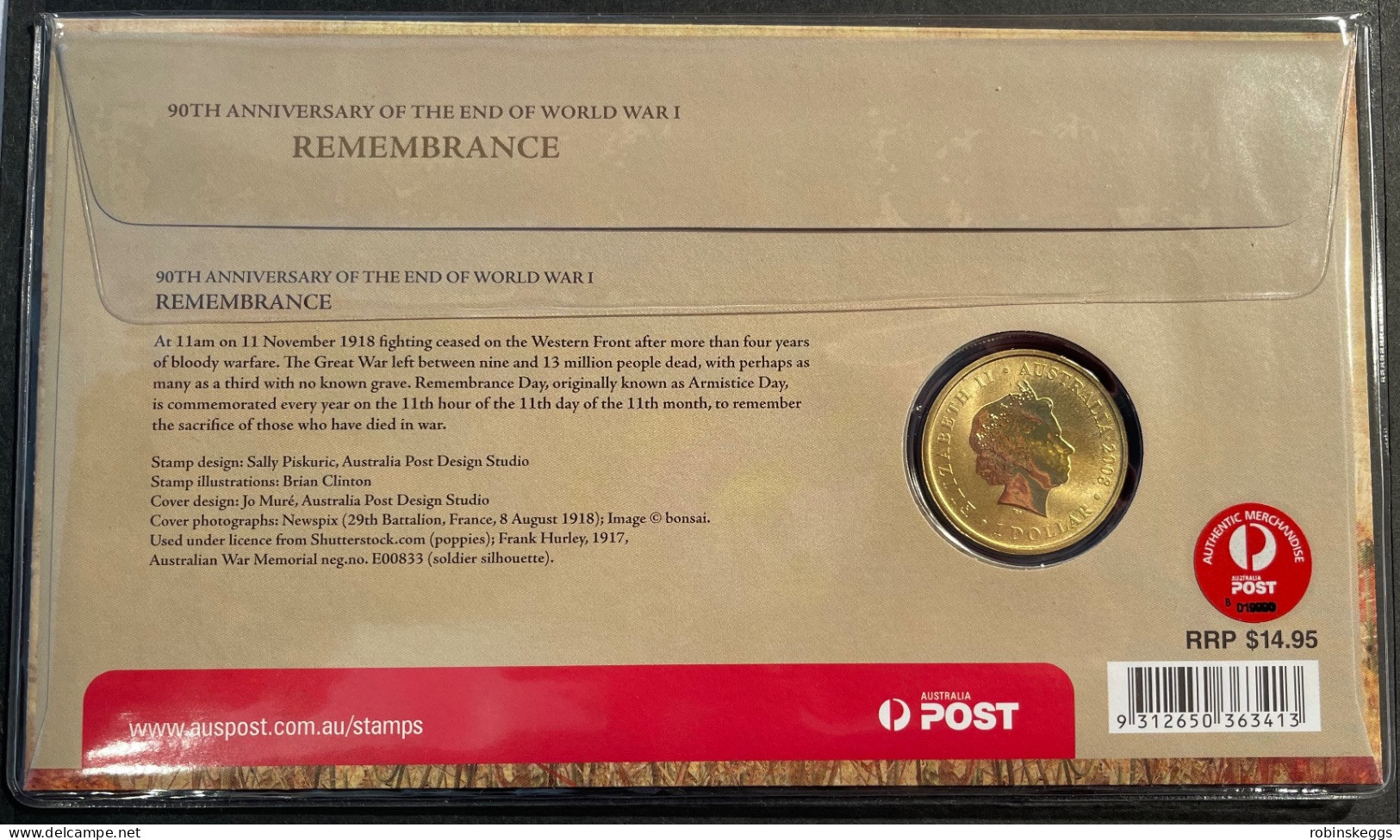 Australia PNC 2008 Remembrance 90th Anniversary Of The End Of WW1 - Dollar