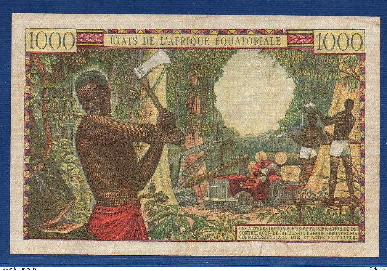 EQUATORIAL AFRICAN STATES - CONGO - P. 5c – 1000 Francs ND (1963) VF, S/n V.11 C 05944 - République Du Congo (Congo-Brazzaville)