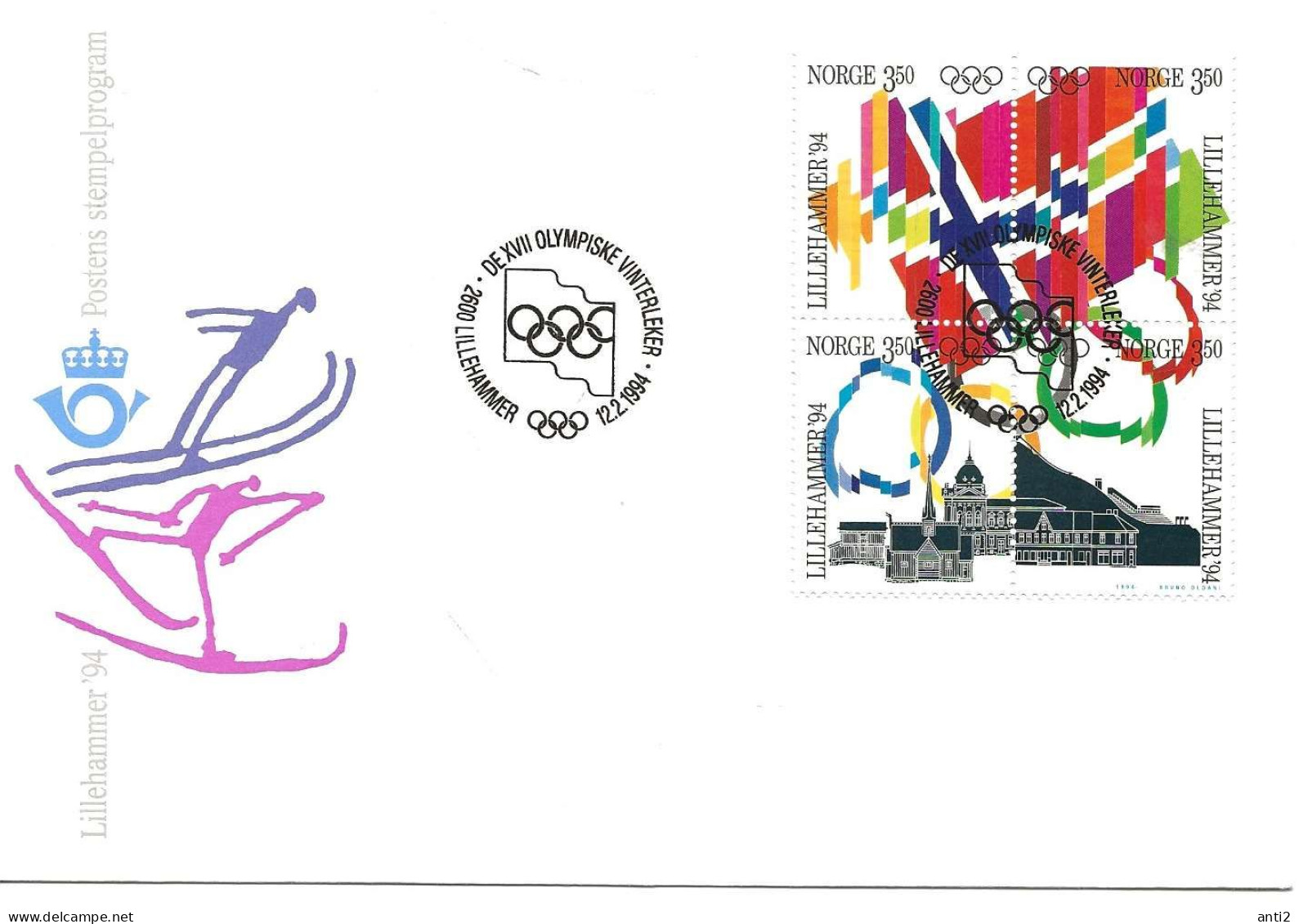 Norway Norge 1994 Winter Olympics, Lillehammer - Flags Mi 1145-1148   FDC - Briefe U. Dokumente