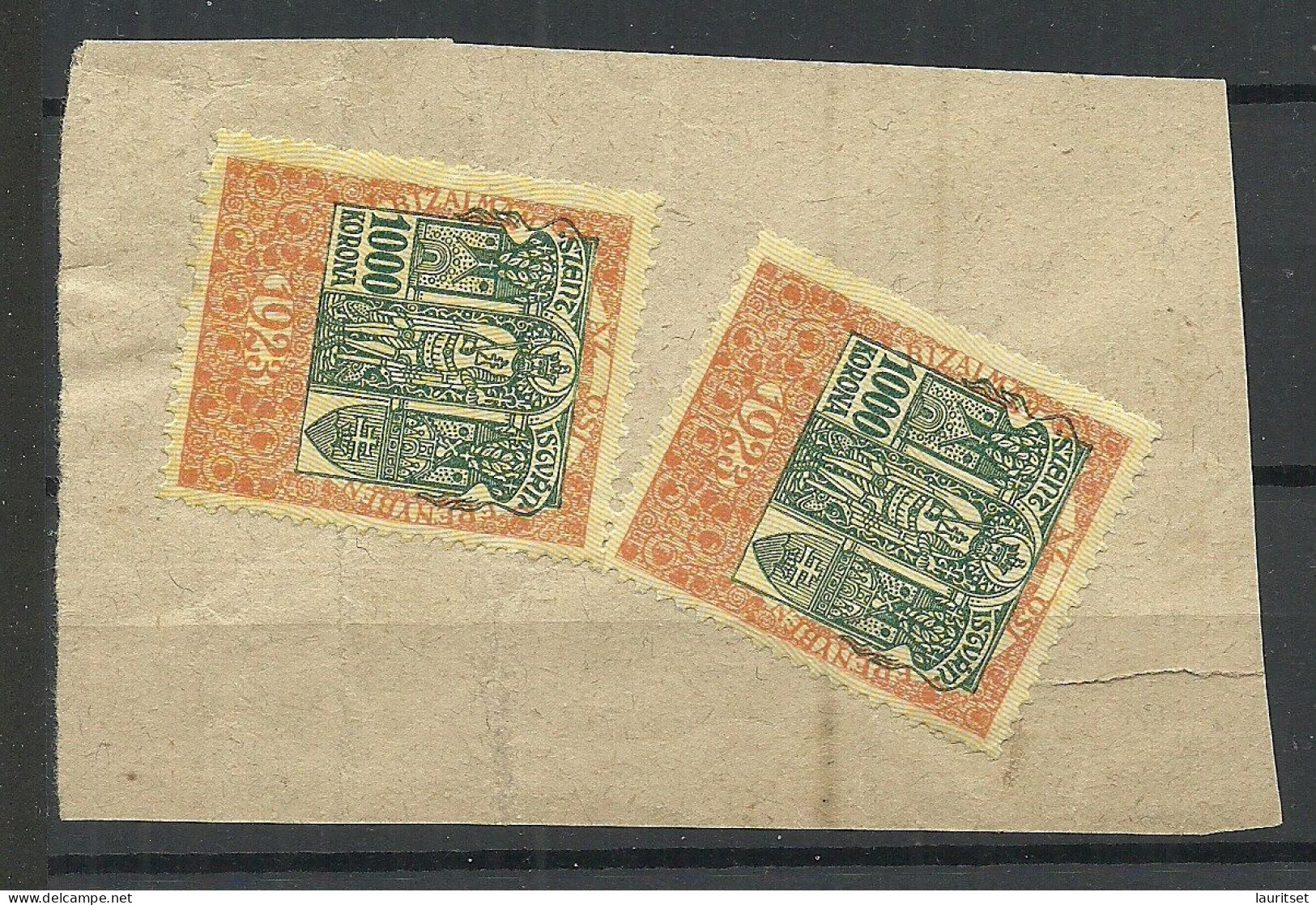 HUNGARY 1923, 2 Revenue Stamps, Unused, On Piece - Steuermarken