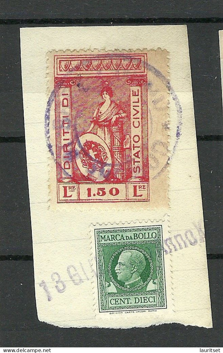 ITALIA ITALY 1920ies Revenues Diritti Stato Civile 1.50 Lire & Marca Da Bollo On Piece - Fiscali