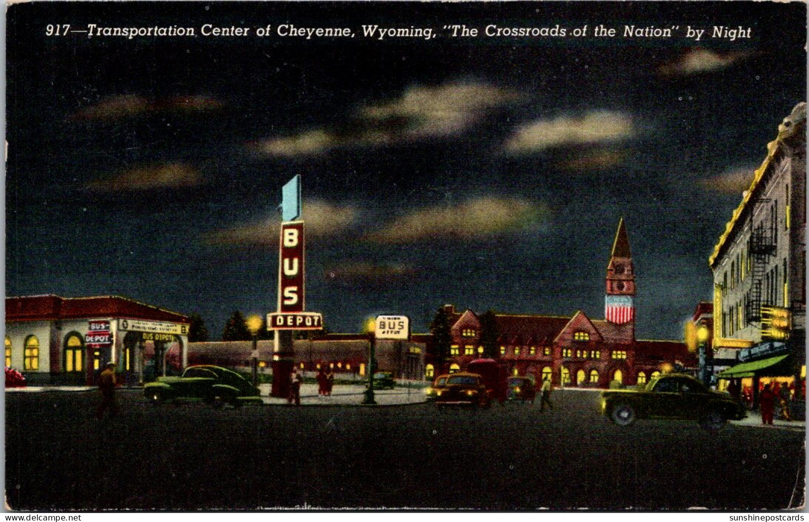 Wyoming Cheyenne Transportation Center Bus Depot At Night 1950 - Cheyenne