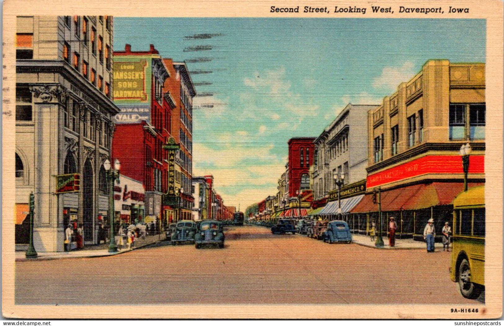 Iowa Davenport Second Street Looking West 1953 Curteich - Davenport