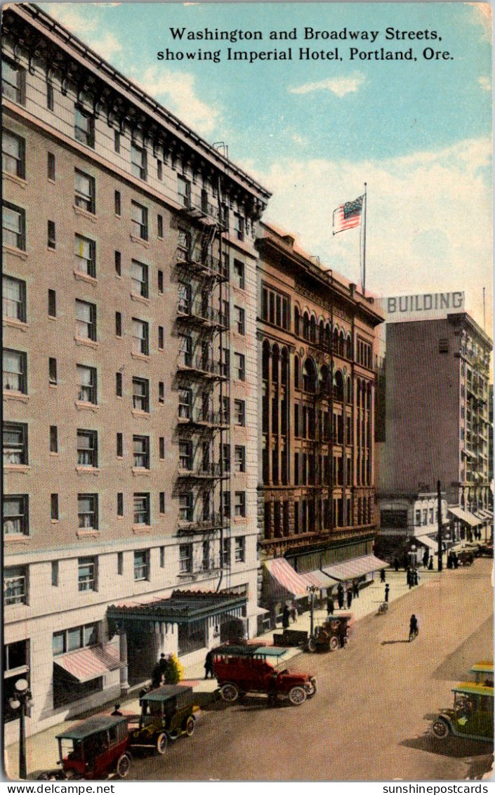 Oregon Portland Washington And Broadway Street Showing Imperial Hotel Curteich - Portland