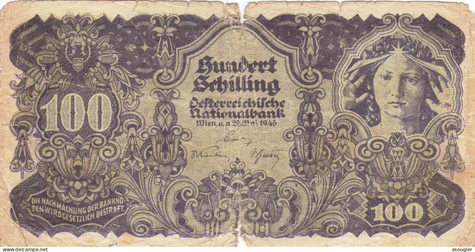 Austria 100 Schilling 1945 G-VG P-118 "free Shipping Via Registered Air Mail" - Autriche