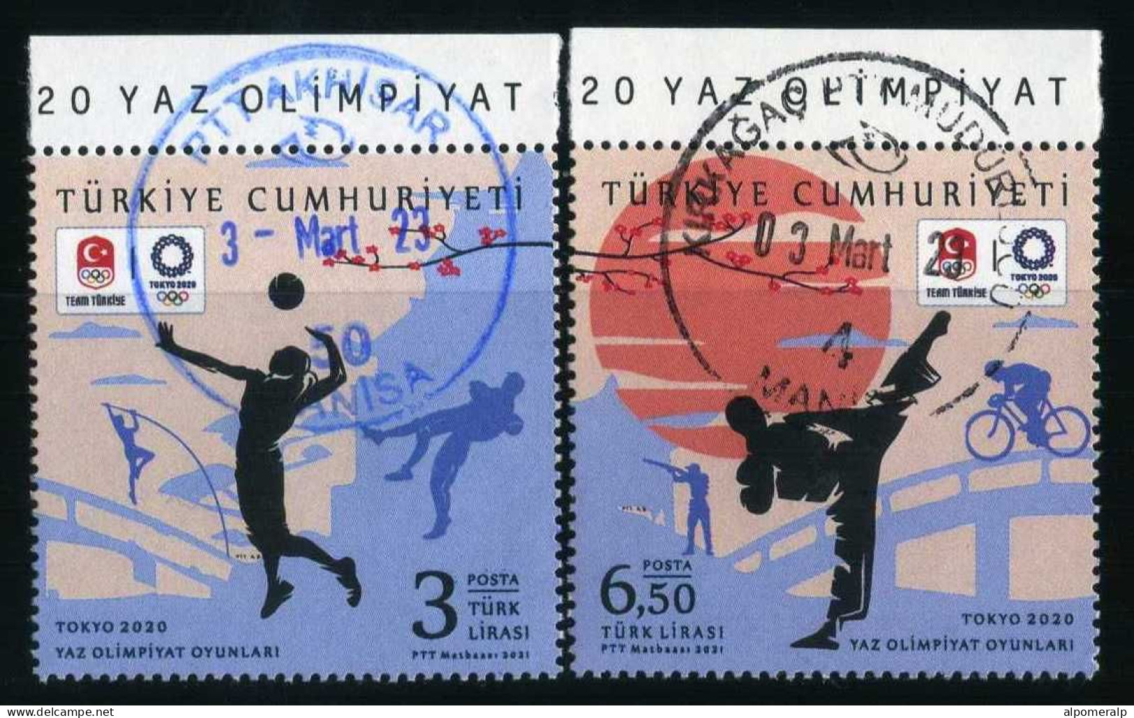 Türkiye 2021 Mi 4661-4662 Summer Olympic Games, Tokyo, Volleyball, Wrestling, High Jump, Taekwondo, Shooting Cycling - Used Stamps