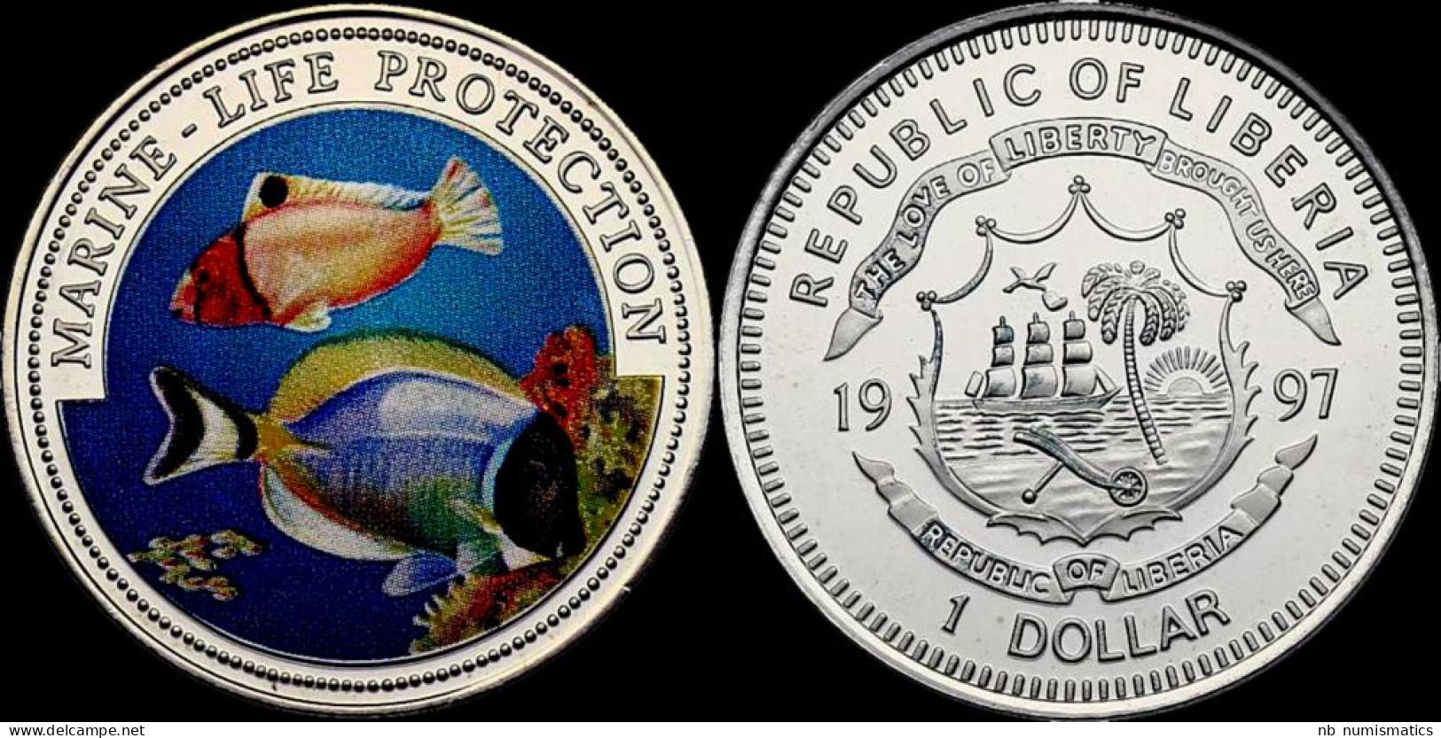 Liberia 1 Dollar 1997- Marine-life Protection Proof In Plastic Capsule - Liberia