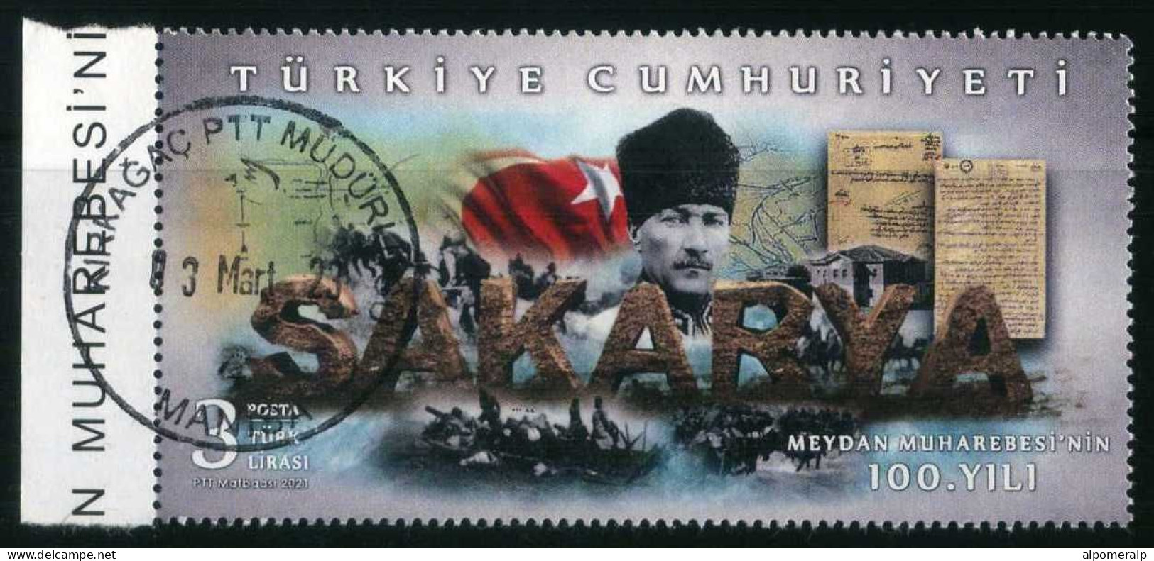 Türkiye 2021 Mi 4666 Battle Of Sakarya, Centenary | ATATÜRK, Flag, Map, Pitched Battle, Horse | Left Top Corner - Oblitérés