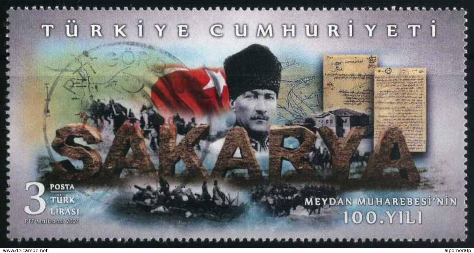 Türkiye 2021 Mi 4666 Battle Of Sakarya, Centenary | ATATÜRK, Flag, Map, Pitched Battle, Horse | Left Top Corner - Usados
