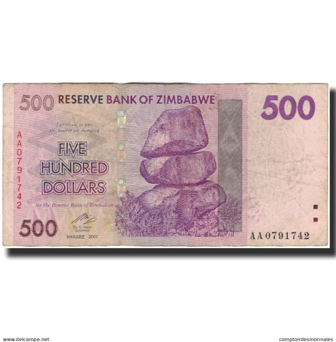 Billet, Zimbabwe, 500 Dollars, 2007, KM:70, TB - Zimbabwe