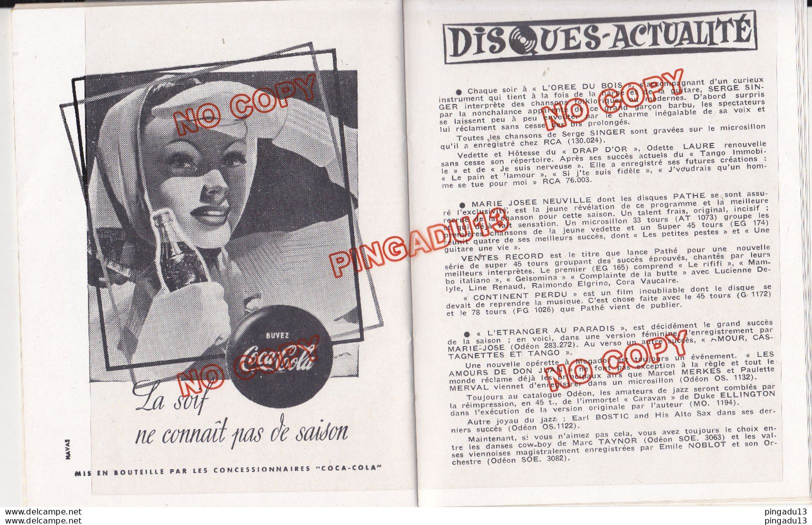 Fixe Olympia Poiret Serrault J Baaker Publicité Coca Cola Saint Raphaël Bière Ancre Pils ... Année 1956 - Programmes