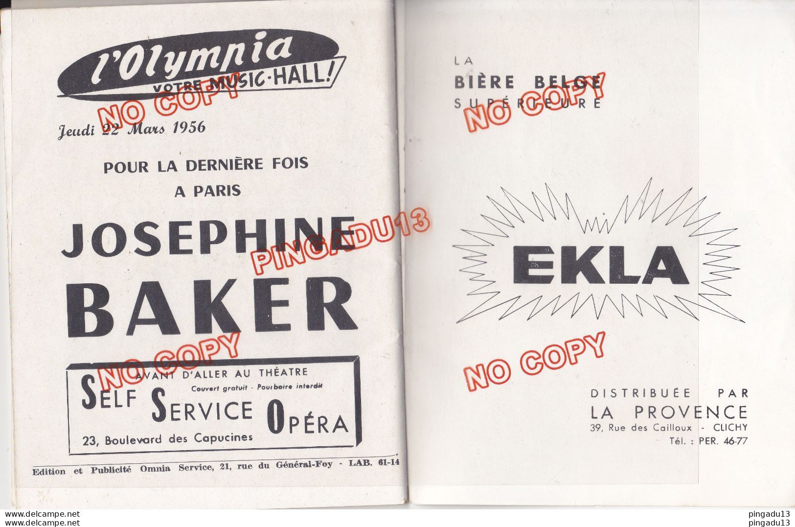 Fixe Olympia Poiret Serrault J Baaker Publicité Coca Cola Saint Raphaël Bière Ancre Pils ... Année 1956 - Programmes