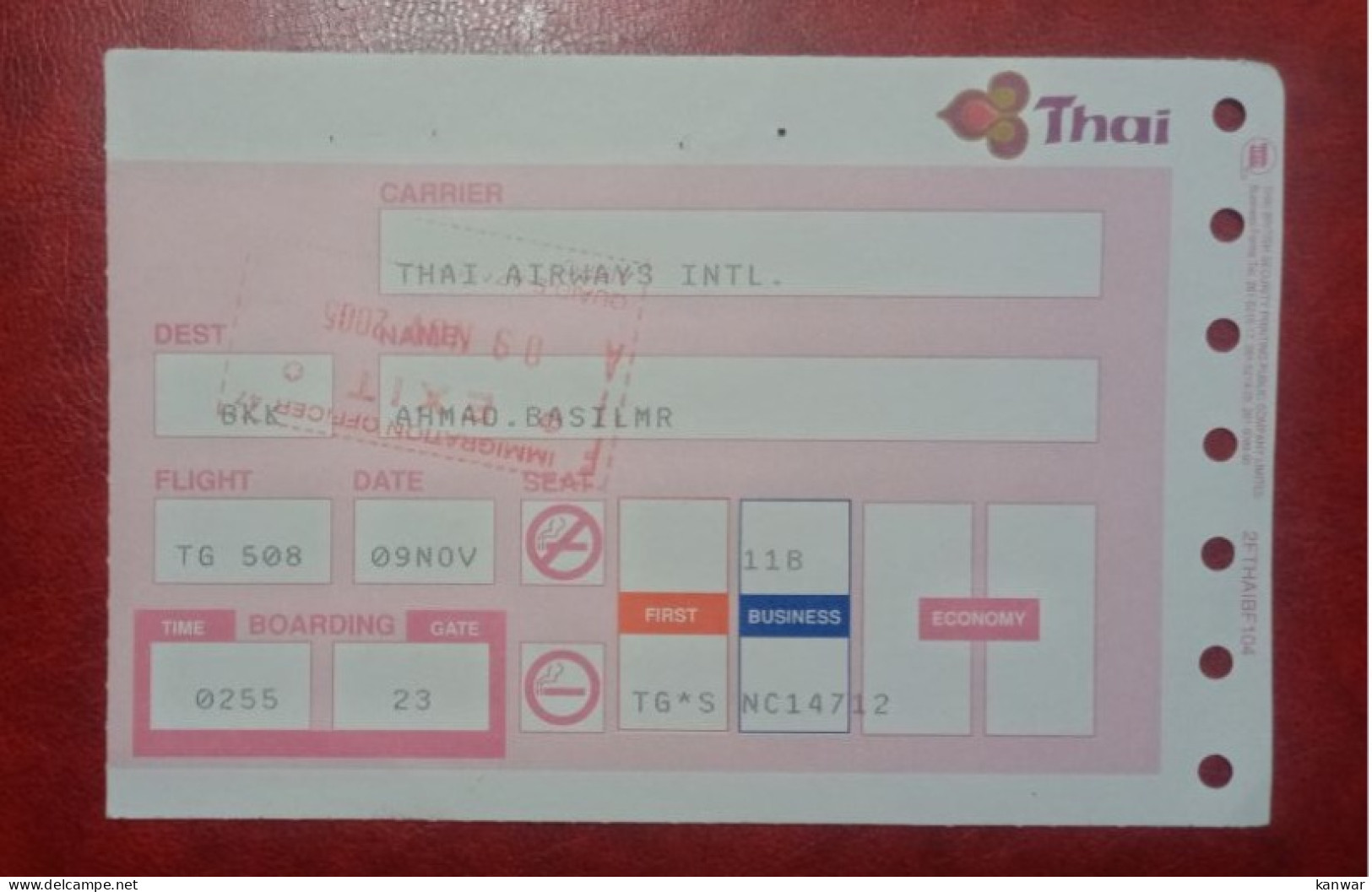 THAI AIRLINES PASSENGER BOARDING PASS BUSINESS CLASS - Instapkaart