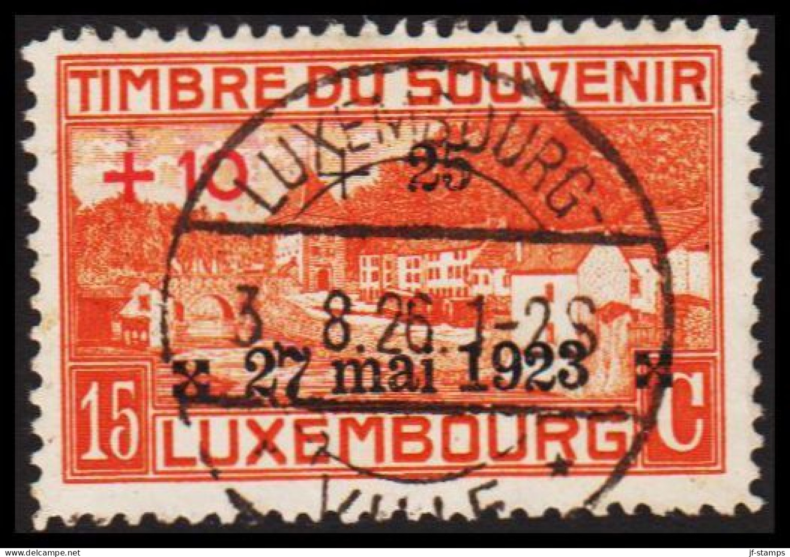 1923. LUXEMBOURG. TIMBRE DE SOUVENIR 15 C Overprinted +10 + 25 27 Mai 1923. Luxus Cancelled L... (Michel 145) - JF532654 - Oblitérés