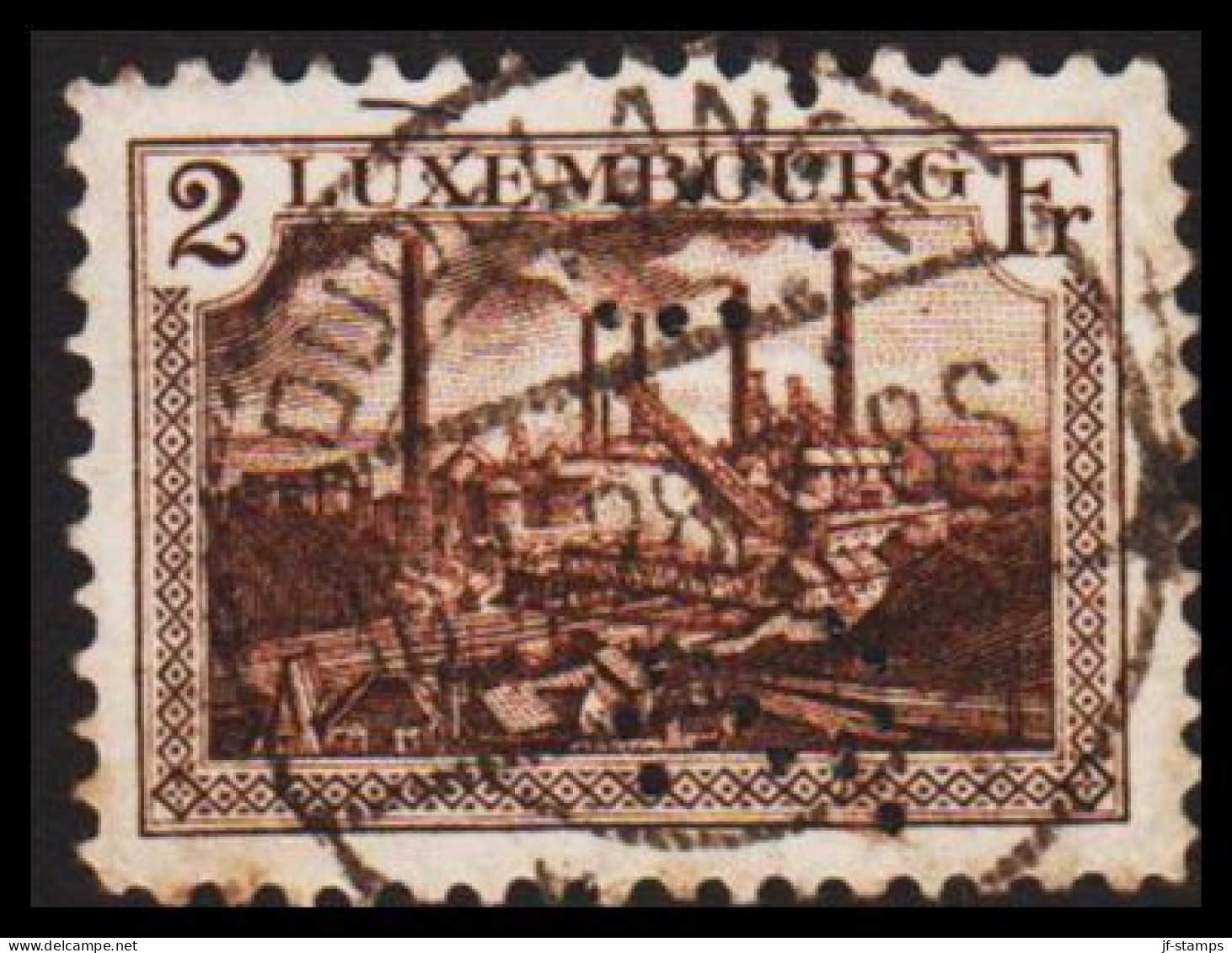 1925. LUXEMBOURG. Hüttenwerk Esch 1 Fr With Very Unusual Perfin D. S.   (Michel 164) - JF532671 - Oblitérés