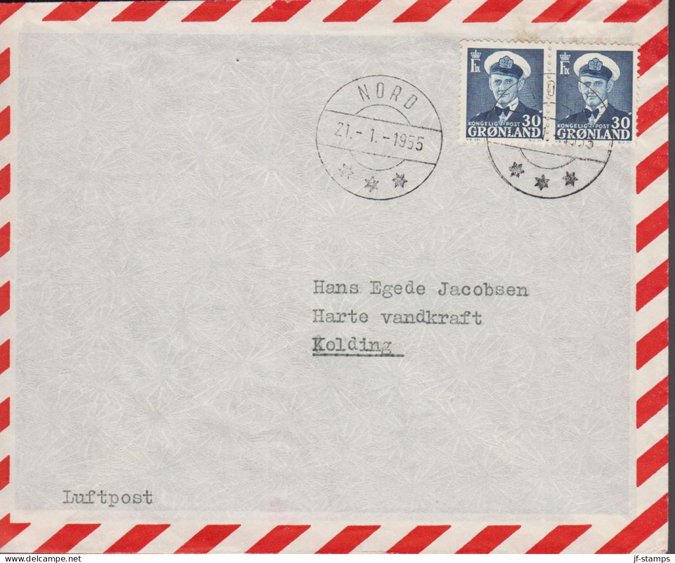 1955. GRØNLAND. Frederik IX. 30 ØRE. In Pair On Fine Luftpost Cover Cancelled NORD 21.1.1955 T... (Michel 33) - JF532856 - Covers & Documents