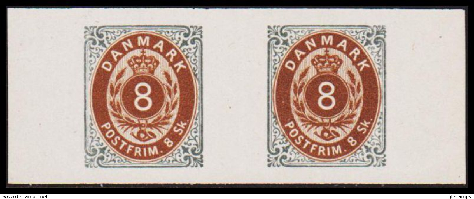 1886. Official Reprint. Bi-coloured Skilling. 8 Sk. Gray/brown Pair With Right And I... (Michel 19 I + II ND) - JF532960 - Unused Stamps