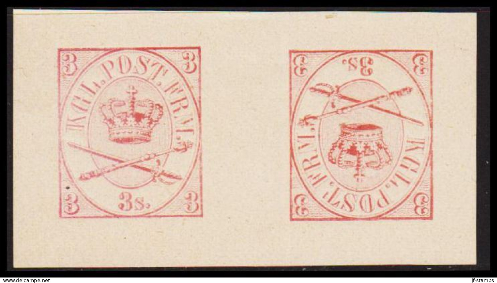 1886. Official Reprint. Large Oval Type. 3 Sk. Red Violet Tête Bêche Pair. (Michel 12 ND) - JF532964 - Neufs