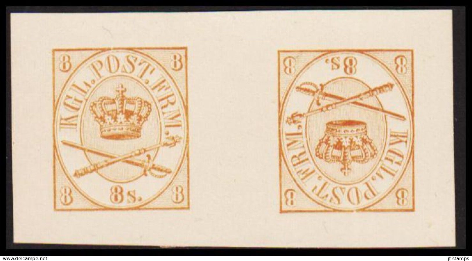 1886. Official Reprint. Large Oval Type. 8 Sk. Yellow Brown Tête Bêche Pair. (Michel 14 ND) - JF532965 - Ungebraucht