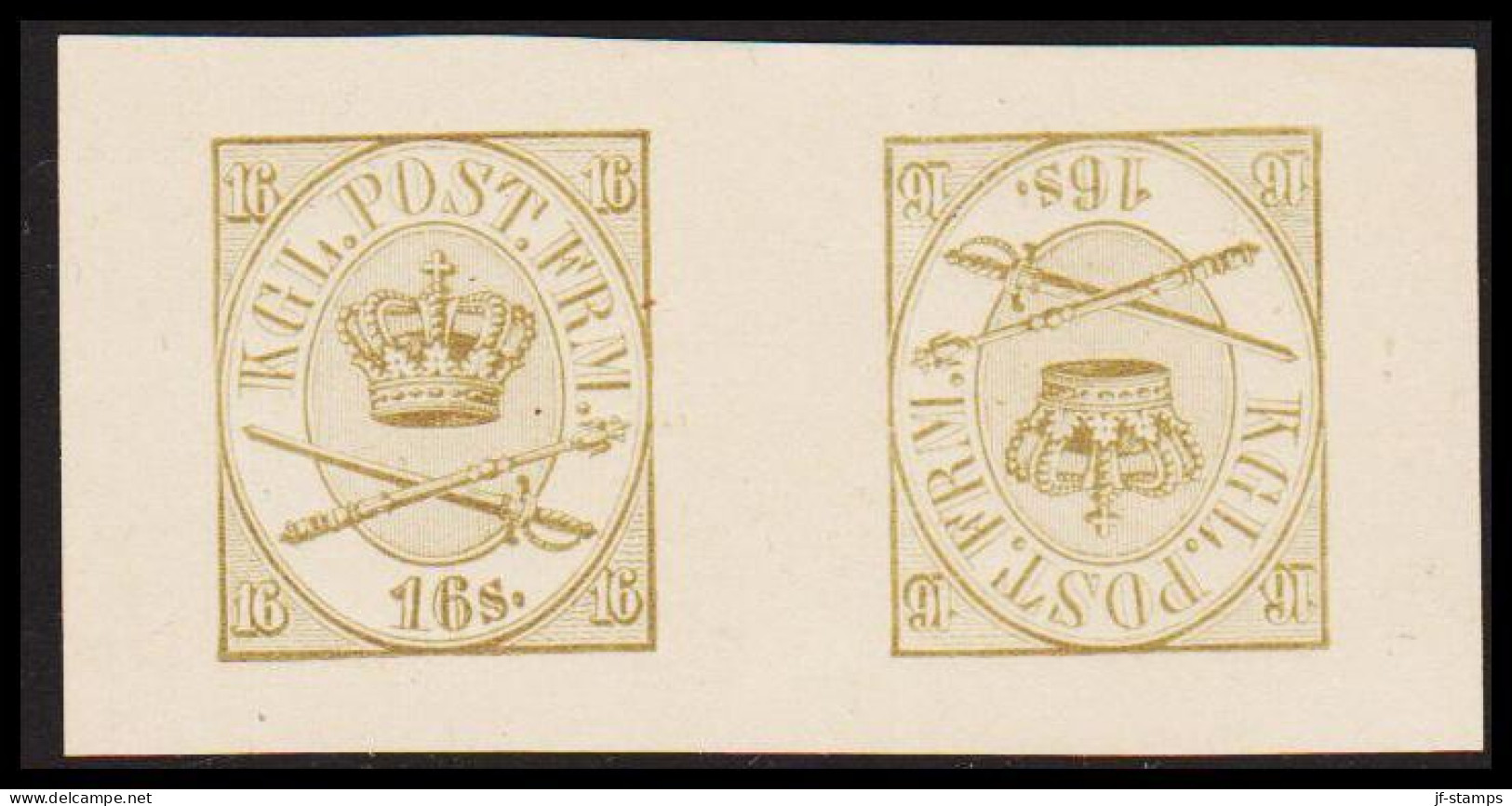 1886. Official Reprint. Large Oval Type. 16 Sk. Olive Tête Bêche Pair. (Michel 15 ND 1) - JF532966 - Neufs