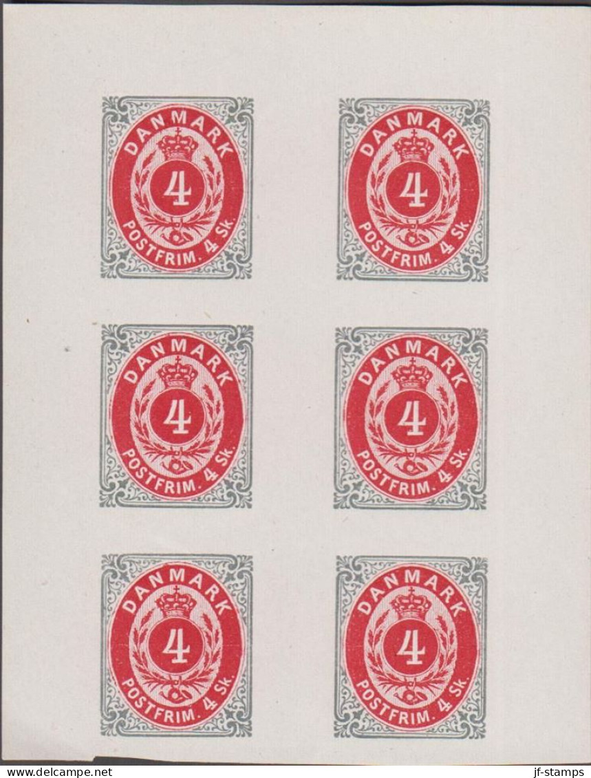 1886. Official Reprint. Bi-coloured Skilling. 4 Sk. Gray/red 6-block With 5 Inverted... (Michel 18 I + II ND) - JF532982 - Ongebruikt