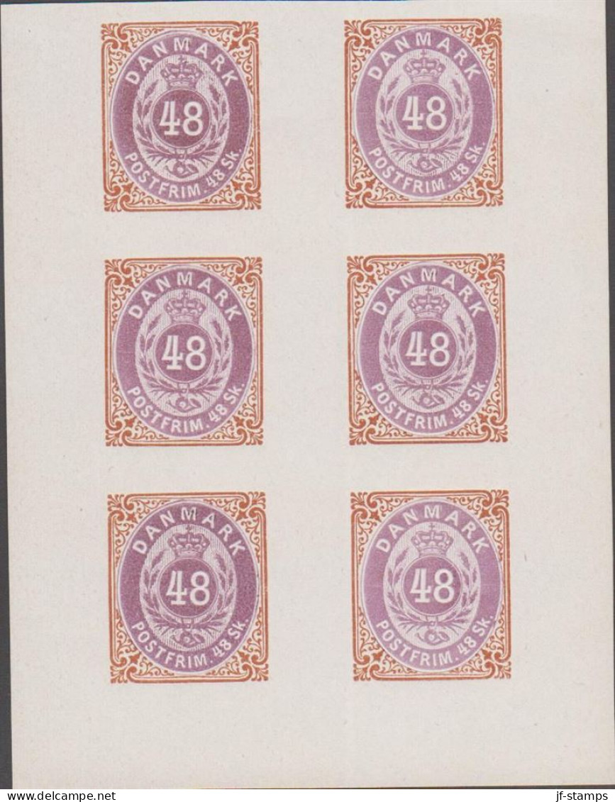 1886. Official Reprint. Tofarvet Skilling. 48 Sk. Brown/lillac 6-block With One Righ... (Michel 22 I + II ND) - JF532986 - Neufs