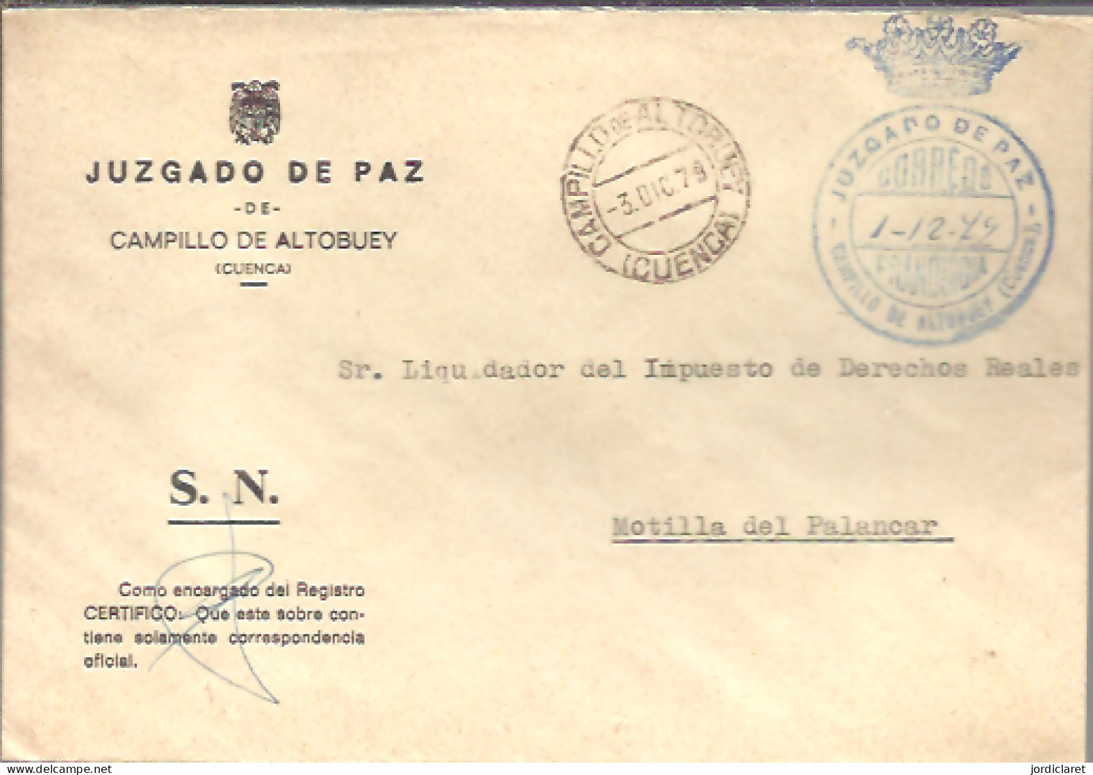 JUZGADO DE PAZ   CAMPILLO DE ALTOBUEY CUENCA 1979 - Vrijstelling Van Portkosten