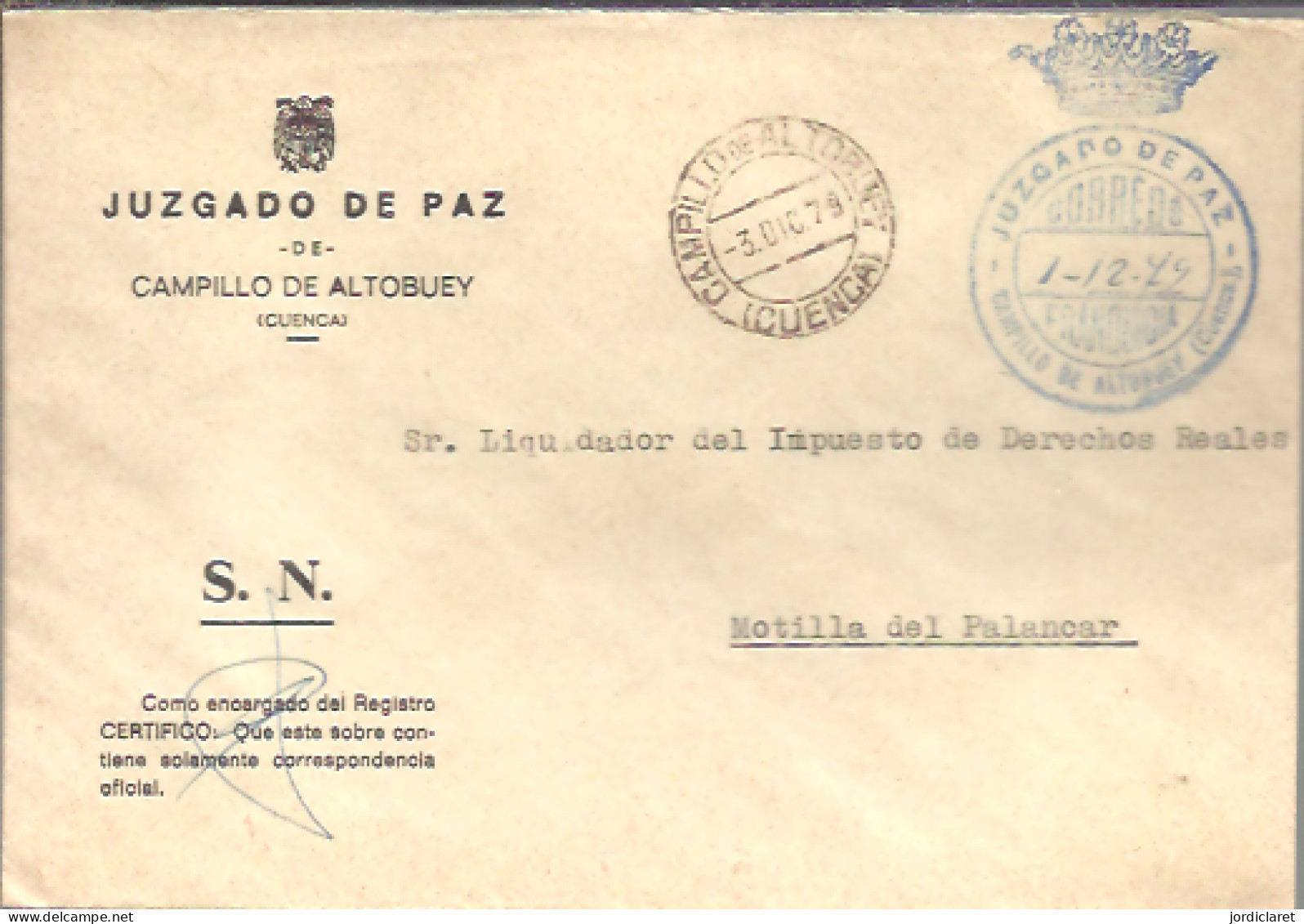 JUZGADO DE PAZ   CAMPILLO DE ALTOBUEY CUENCA 1979 - Franquicia Postal