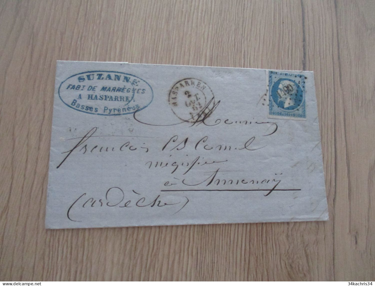 Collection Basses Pyrénées Lettre France Napoléon Hasparen 02/10/1862   Pour Annonay Ardèche - 1863-1870 Napoléon III Lauré