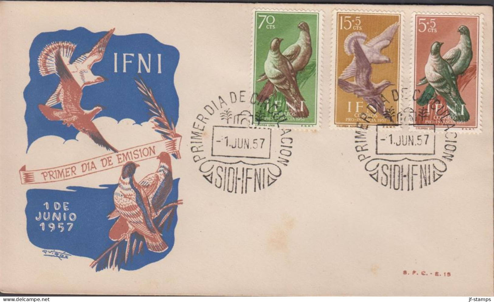 1957. IFNI. Beautiful FDC With Complete Set Birds Cancelled First Day Of Issue 1. JUN. 57... (MICHEL 164-166) - JF440046 - Ifni