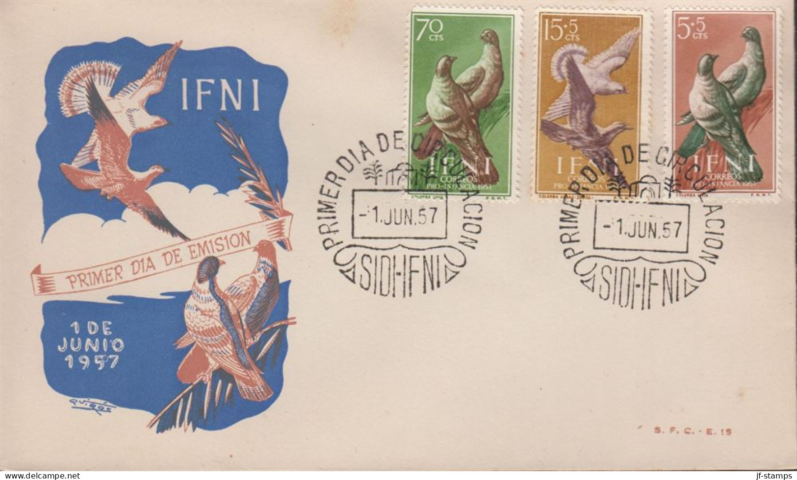 1957. IFNI. Beautiful FDC With Complete Set Birds Cancelled First Day Of Issue 1. JUN. 57... (MICHEL 164-166) - JF440048 - Ifni