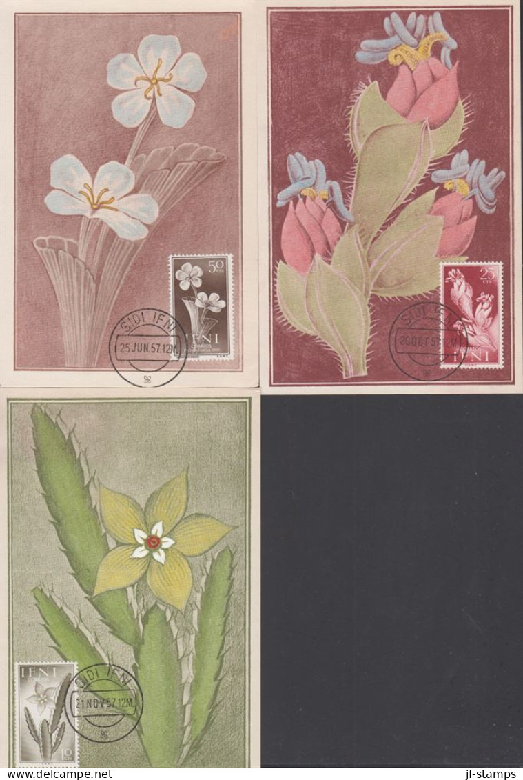 1957. IFNI. Beautiful Maxicards With 10 + 25 + 50 CTS Flowers Cancelled SIDI IFNI 21 NOV 57.... (MICHEL 134+) - JF440052 - Ifni