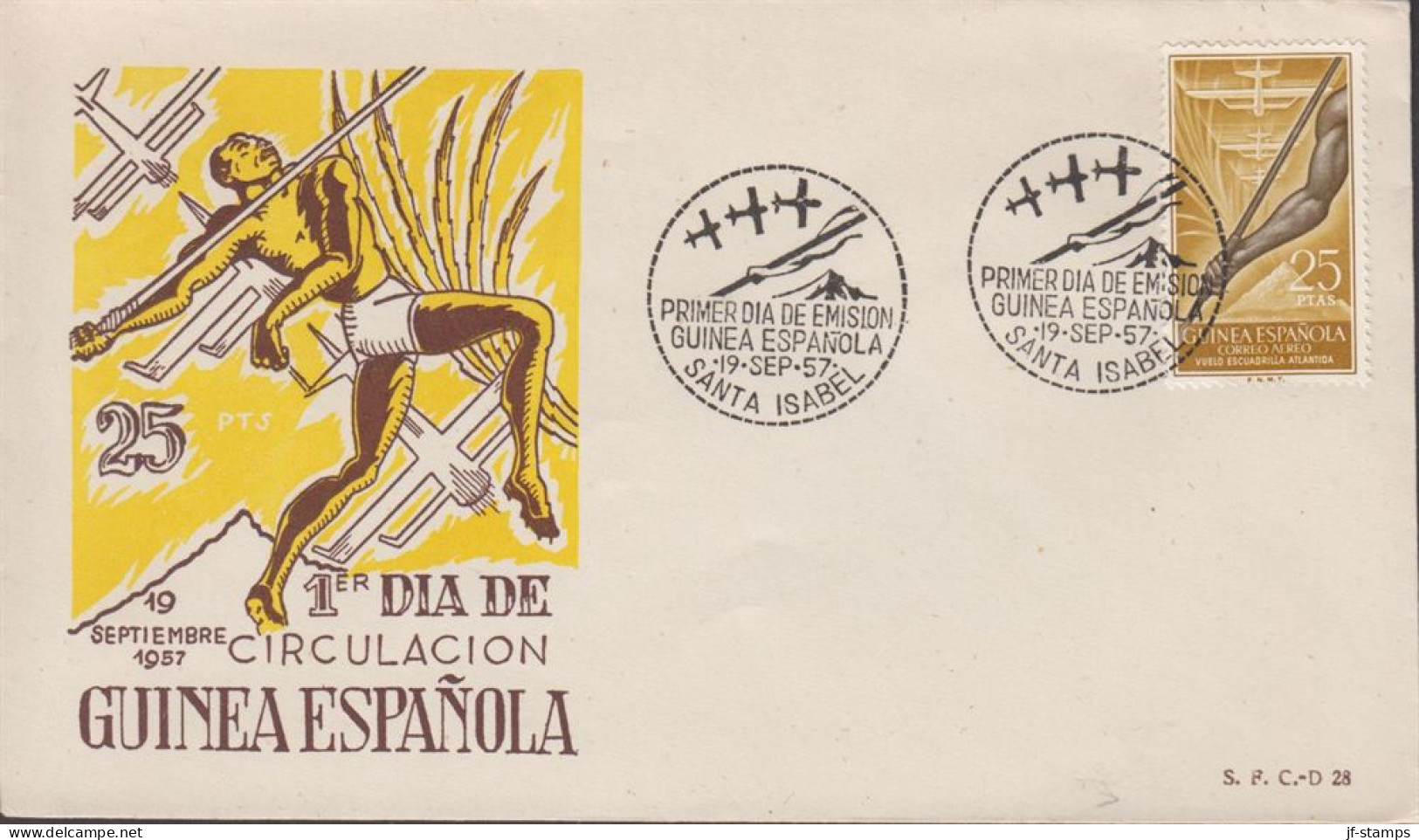 1957. GUINEA ESPANOLA. Beautiful FDC With Sport Motive With 25 PTAS Flight „Atlantida“ From M... (michel 333) - JF440066 - Guinea Española