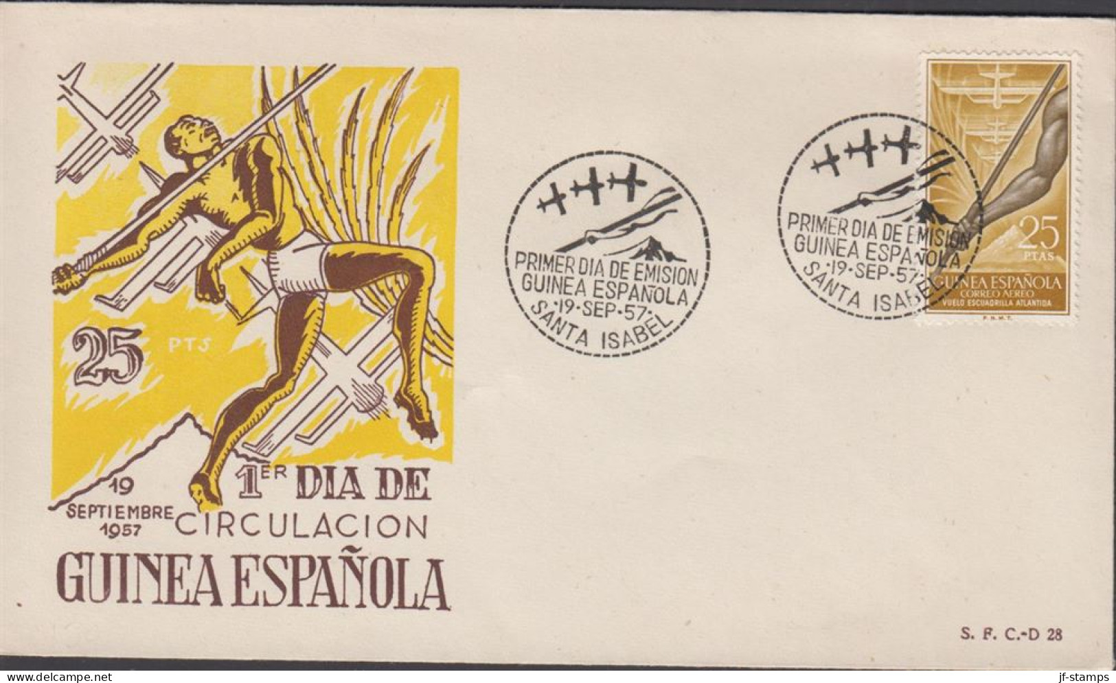 1957. GUINEA ESPANOLA. Beautiful FDC With Sport Motive With 25 PTAS Flight „Atlantida“ From M... (michel 333) - JF440067 - Guinea Española