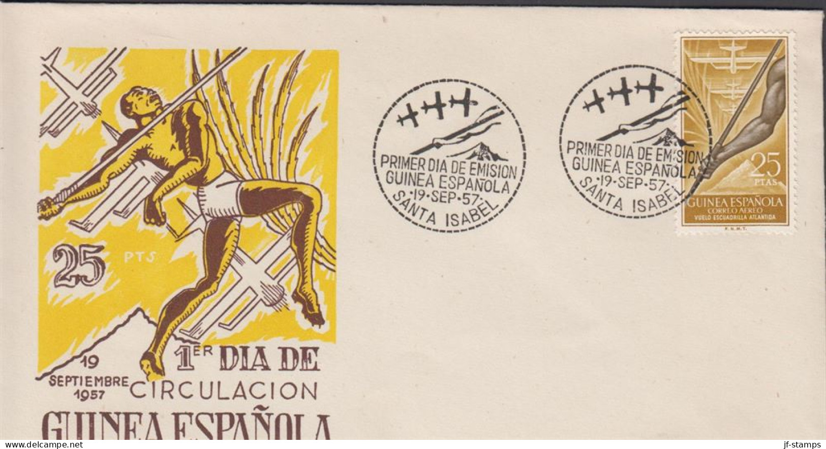 1957. GUINEA ESPANOLA. Beautiful FDC With Sport Motive With 25 PTAS Flight „Atlantida“ From M... (michel 333) - JF440068 - Guinea Española