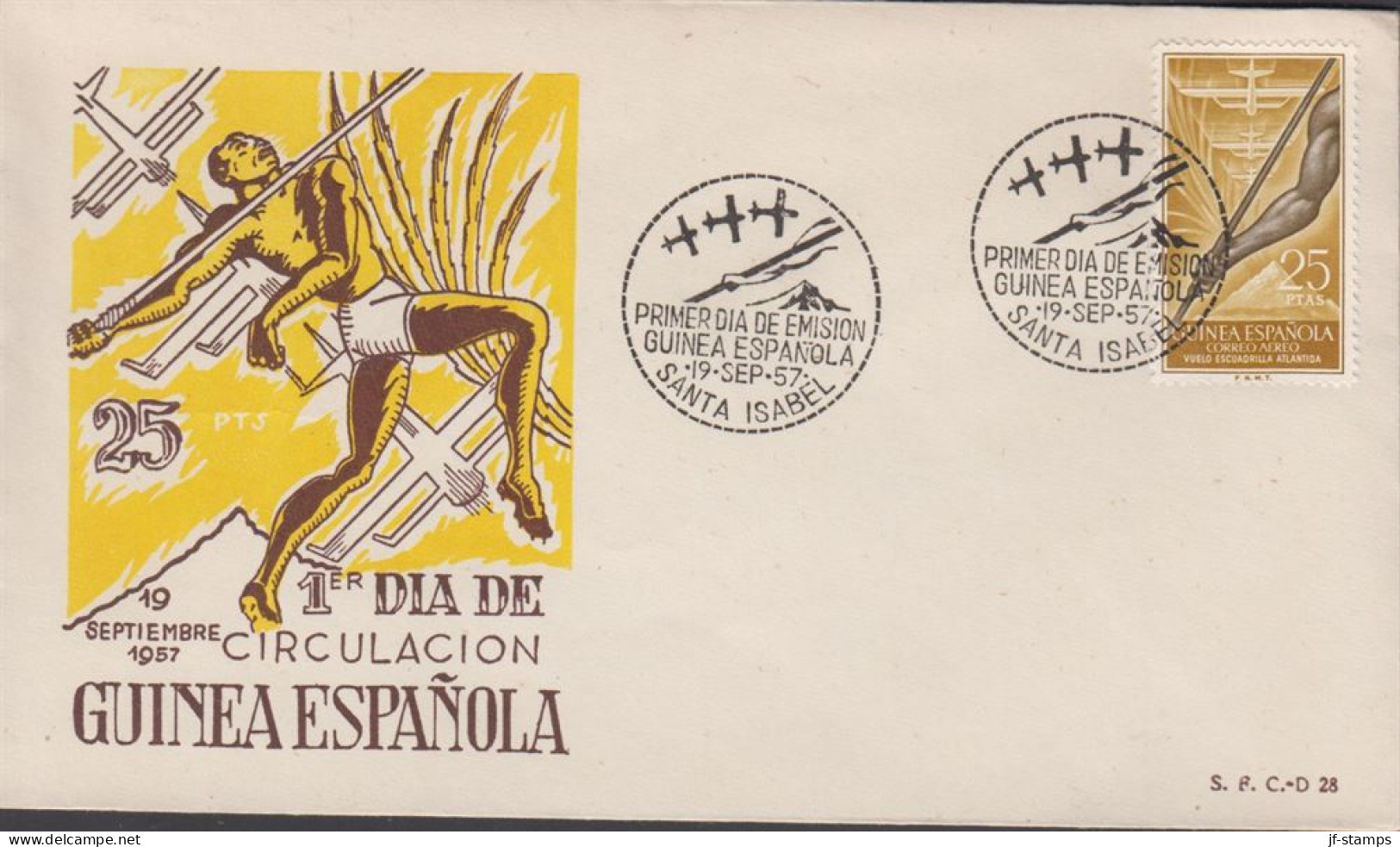 1957. GUINEA ESPANOLA. Beautiful FDC With Sport Motive With 25 PTAS Flight „Atlantida“ From M... (michel 333) - JF440071 - Guinea Española