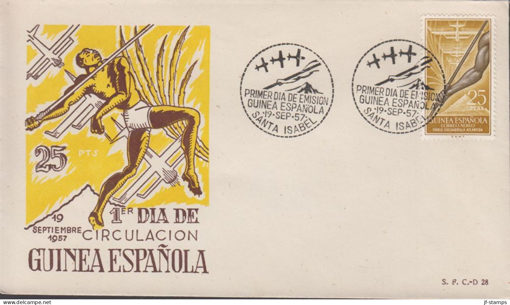 1957. GUINEA ESPANOLA. Beautiful FDC With Sport Motive With 25 PTAS Flight „Atlantida“ From M... (michel 333) - JF440074 - Guinea Española