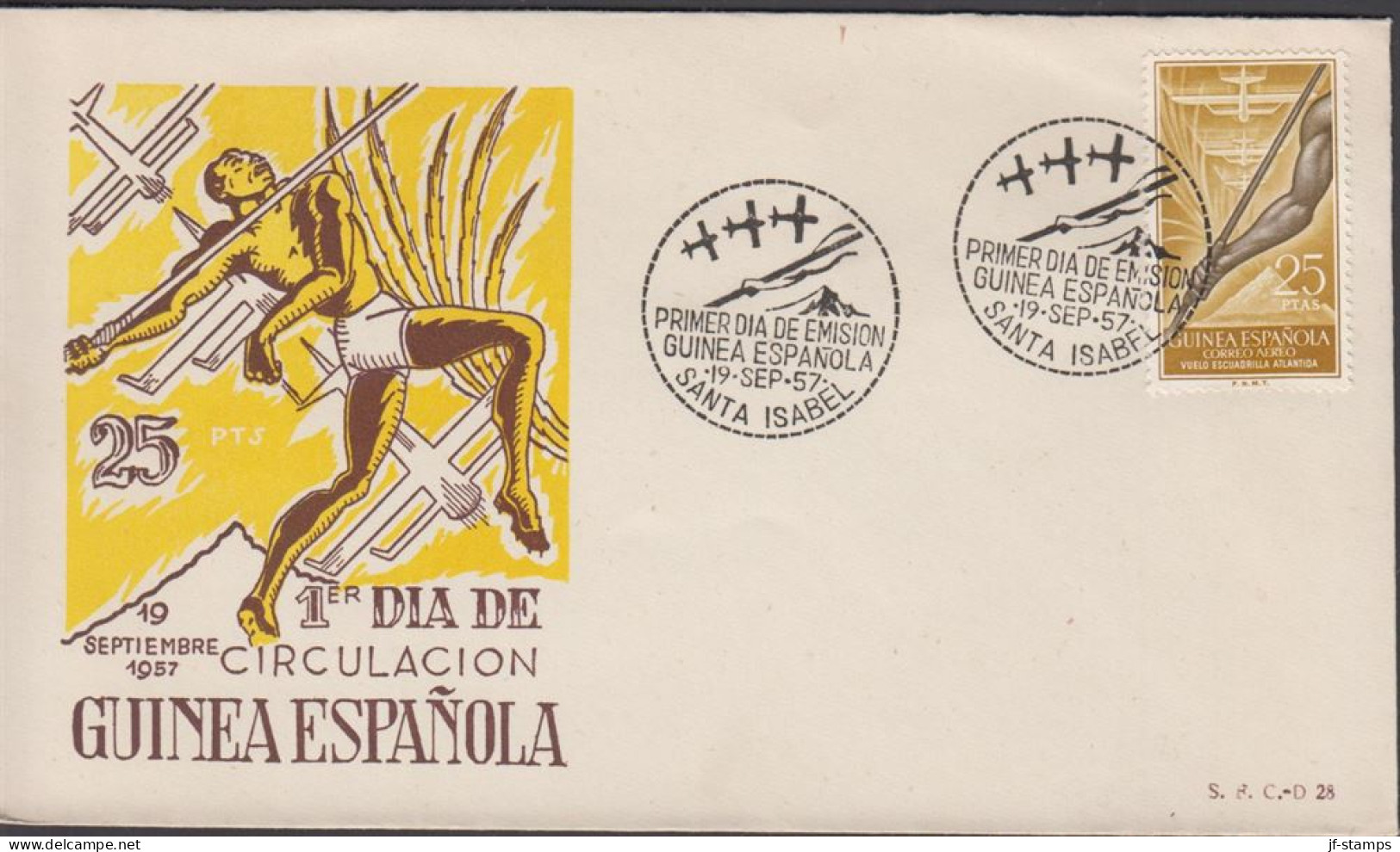 1957. GUINEA ESPANOLA. Beautiful FDC With Sport Motive With 25 PTAS Flight „Atlantida“ From M... (michel 333) - JF440075 - Guinea Española