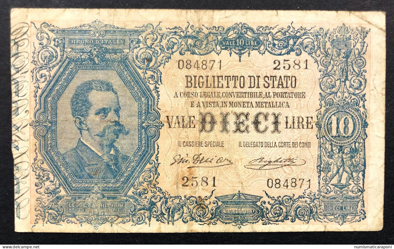 ORDINANZA DIAZ 10 Lire Vittorio Emanuele III° Serie 2581 1918 R4 RRRR Bb Naturale Forellini LOTTO 1520 - Italia – 10 Lire