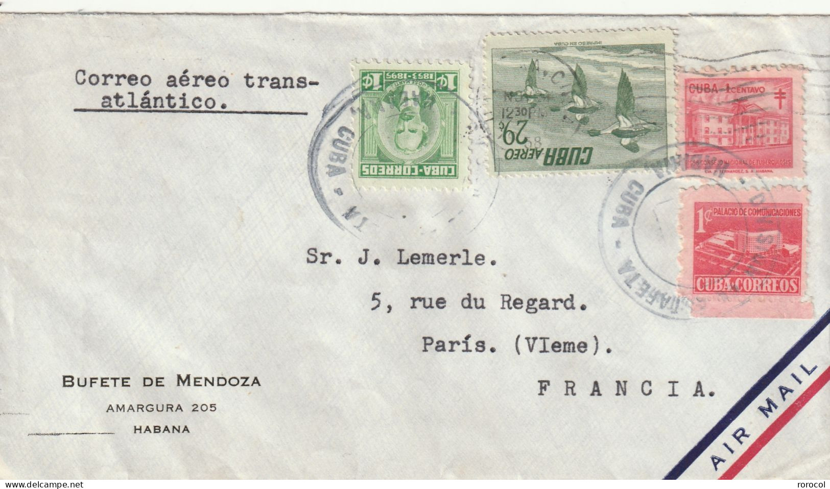 CUBA 4 Lettres Années 50 Pour La France Affranchissements Divers - Lettres & Documents