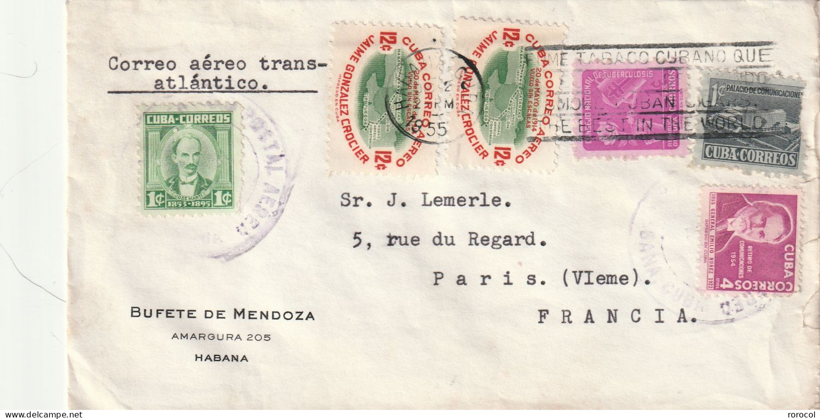 CUBA 4 Lettres Années 50 Pour La France Affranchissements Divers - Cartas & Documentos