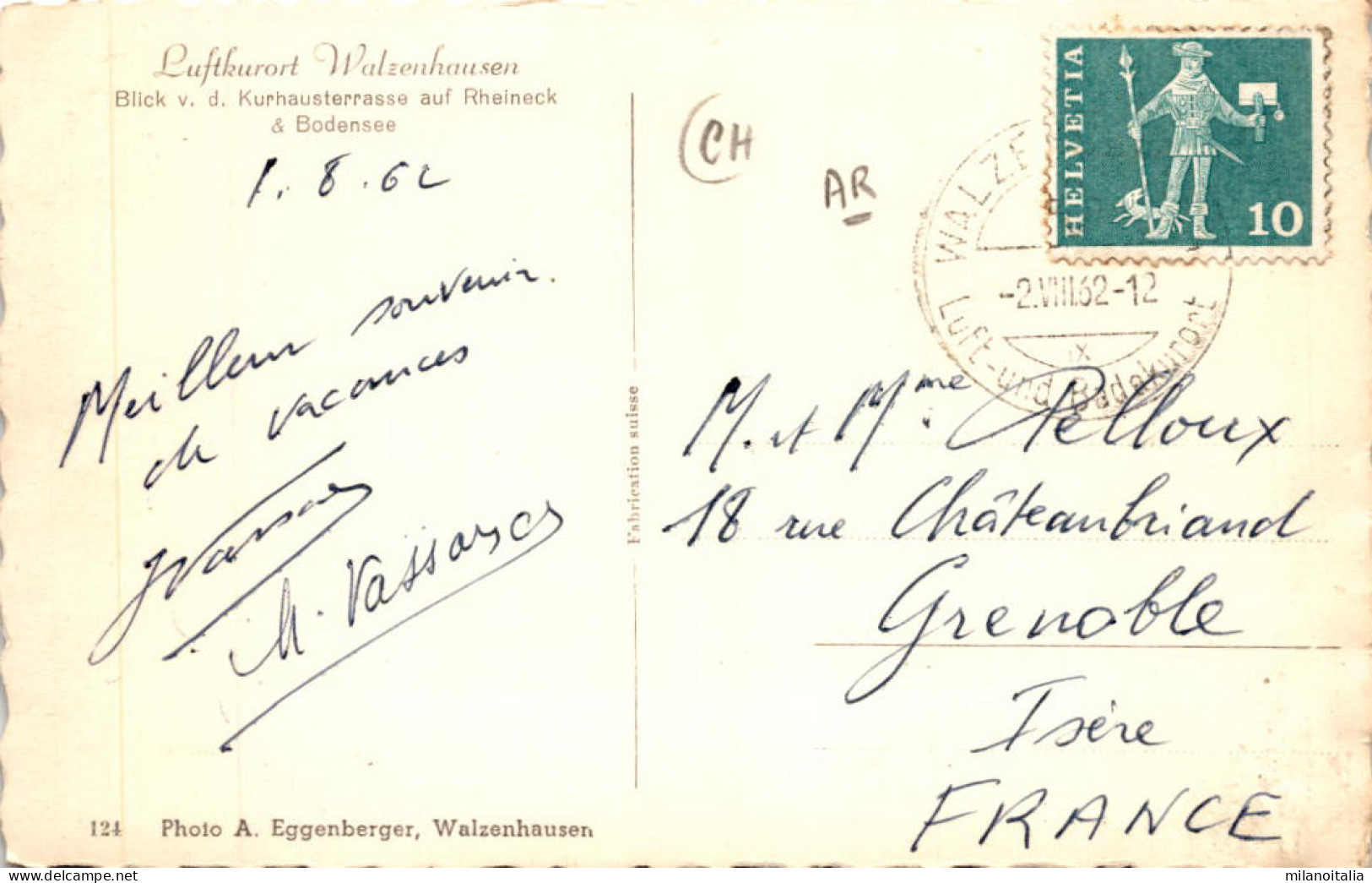 Luftkurort Walzenhausen - Blick V. D. Kurhausterrasse Auf Rheineck & Bodensee (124) * 2. 8. 1962 - Walzenhausen