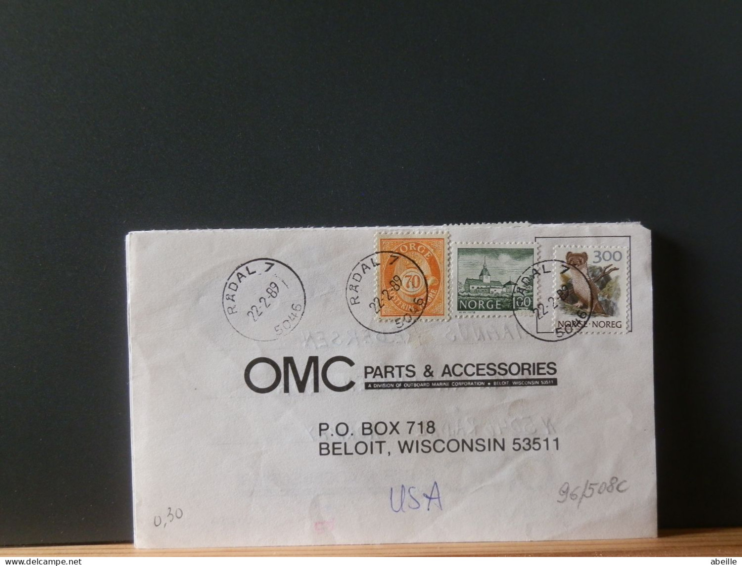 96/508C  CP NORGE  1989   QUIK BUY 1 EURO - Covers & Documents