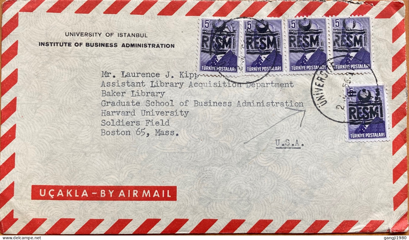 TURKEY-1956, COVER USED TO USA, PRESIDENT INONU, OVERPRINTED, RESMI WAVY BAR,STAR & CRESCENT, 5 STAMP OFFICIAL, SERVICE, - Cartas & Documentos