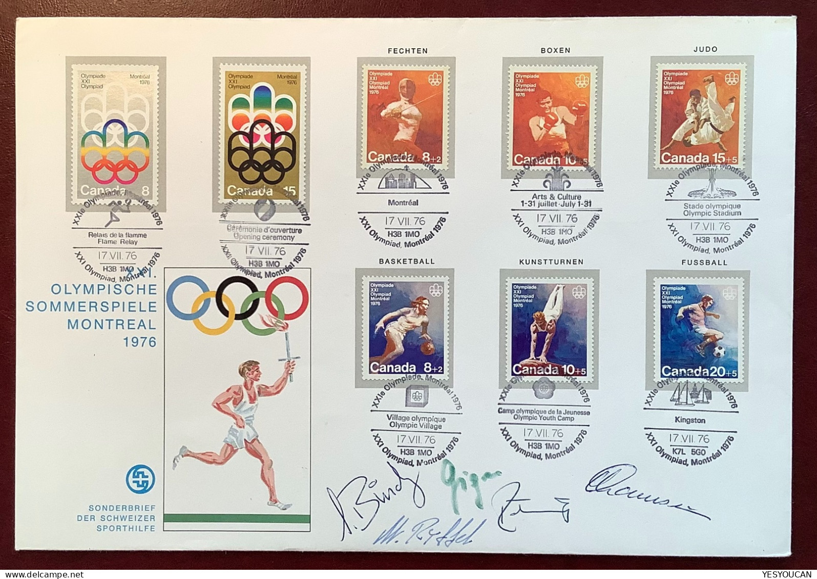 1976 Canada Olympic Games Montreal Cover Sport/athlet Autograph (Schweiz Sporthilfe Olympische Spiele Jeux Olympique - Brieven En Documenten