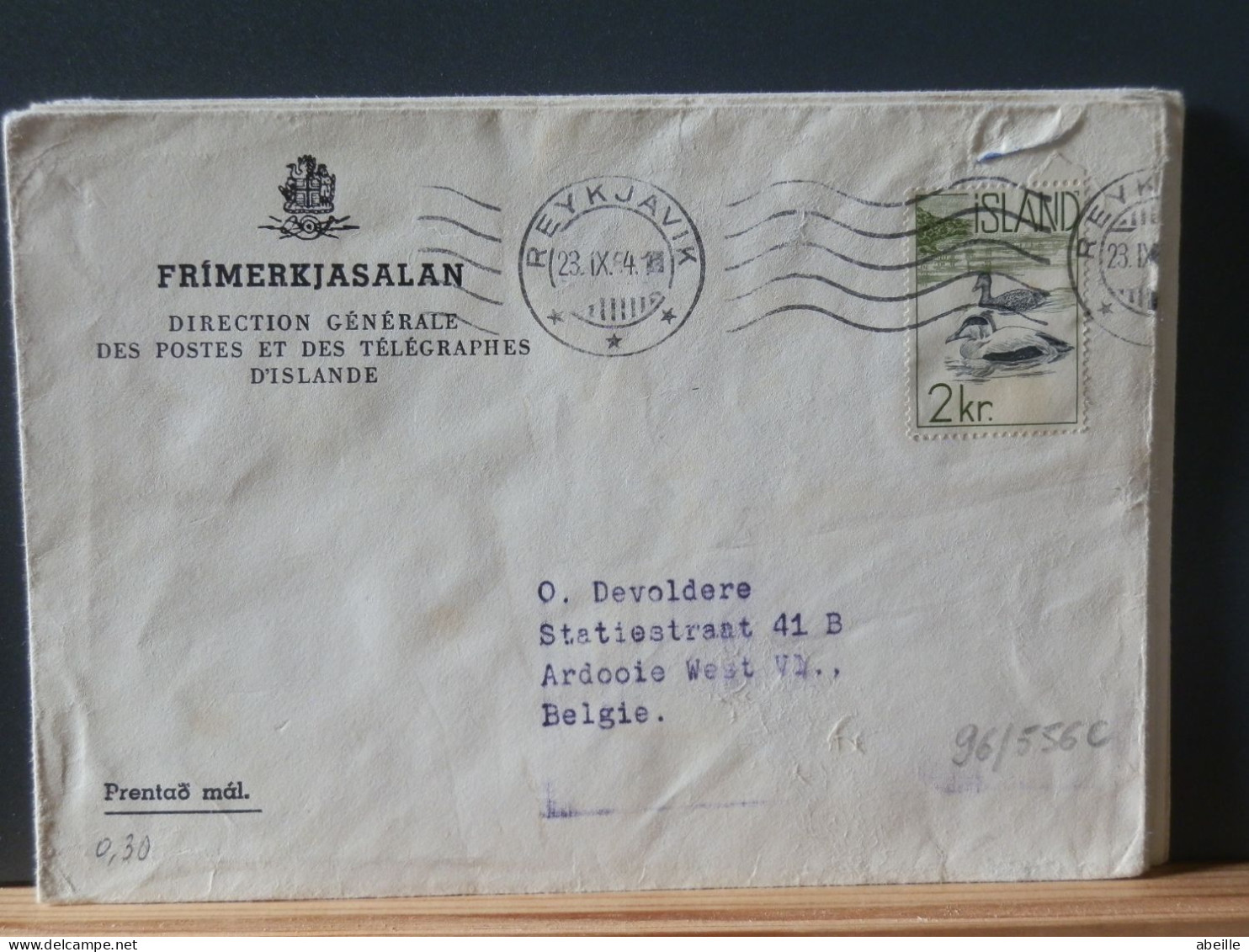 96/556C CP  ISLANDE   1964 POUR LA BELG. - Lettres & Documents