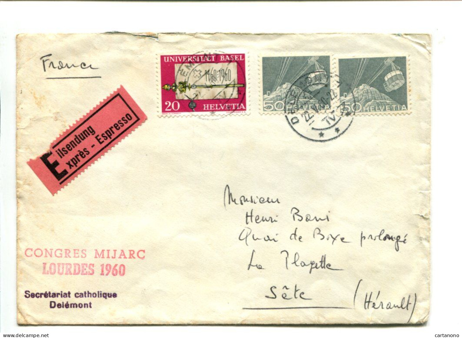 SUISSE - Affranchissement Sur Lettre Exprès - Congrès Mijarc Lourdes 1960 - Sonstige & Ohne Zuordnung